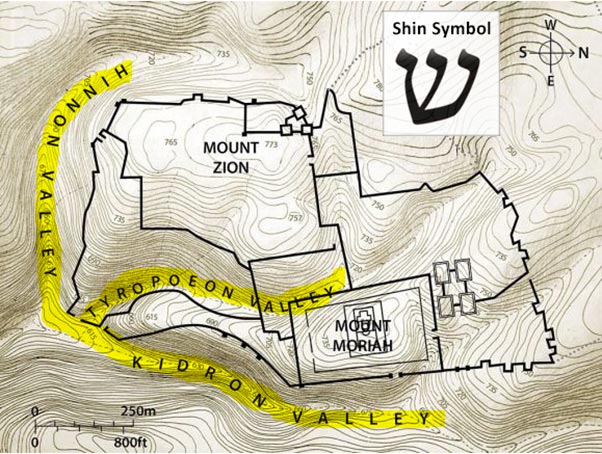 Shin Symbol in the Valleys of Jerusalem