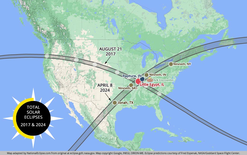 The Paths of the 2017 and 2024 eclipses over America